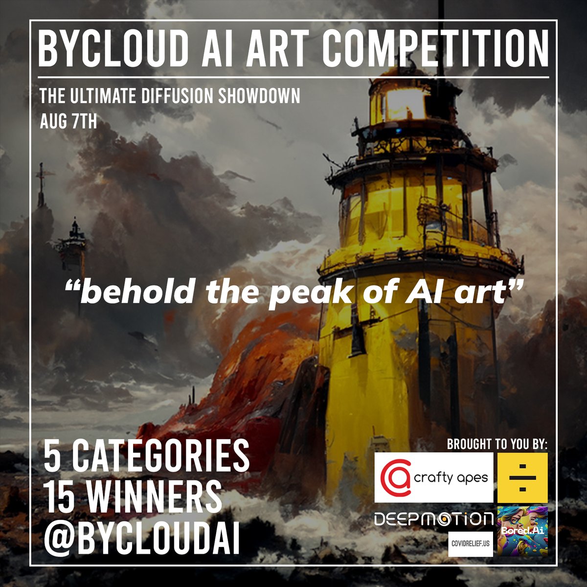bycloudai's tweet image. Due to some very kind sponsors...
TOTAL PRIZE HAS JUST DOUBLED📈

Chance to win from a total prize pool of $3000 USD!

AI Generated Art Competition along with my video youtu.be/aqW-8WtYJvw

[Details] docs.google.com/document/d/1x1…
[Submission Link] forms.gle/vuzByaNwY46idq…

🗓️Aug 7th