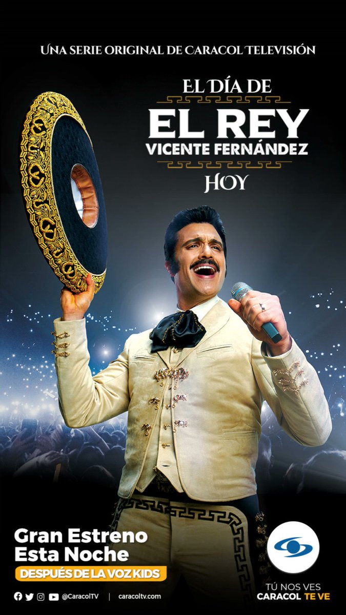 Hoy se estrena EL REY, Vicente Fernández, la bioserie autorizada de la leyenda musical en Caracol Televisión. 
Mientras ustedes sigan aplaudiendo, yo les seguiré cantando.