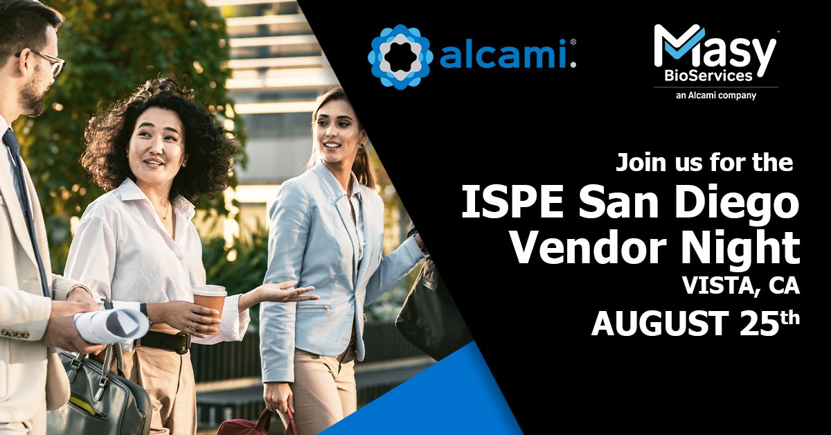 Are you attending the ISPE Vendor Night in San Diego this month? Visit the Alcami/Masy table - Rob Briggs and Chris Olson will be there. hubs.ly/Q01j7xHK0 #pharma #lifesciences #cdmo #biotech #biotechnology #validation