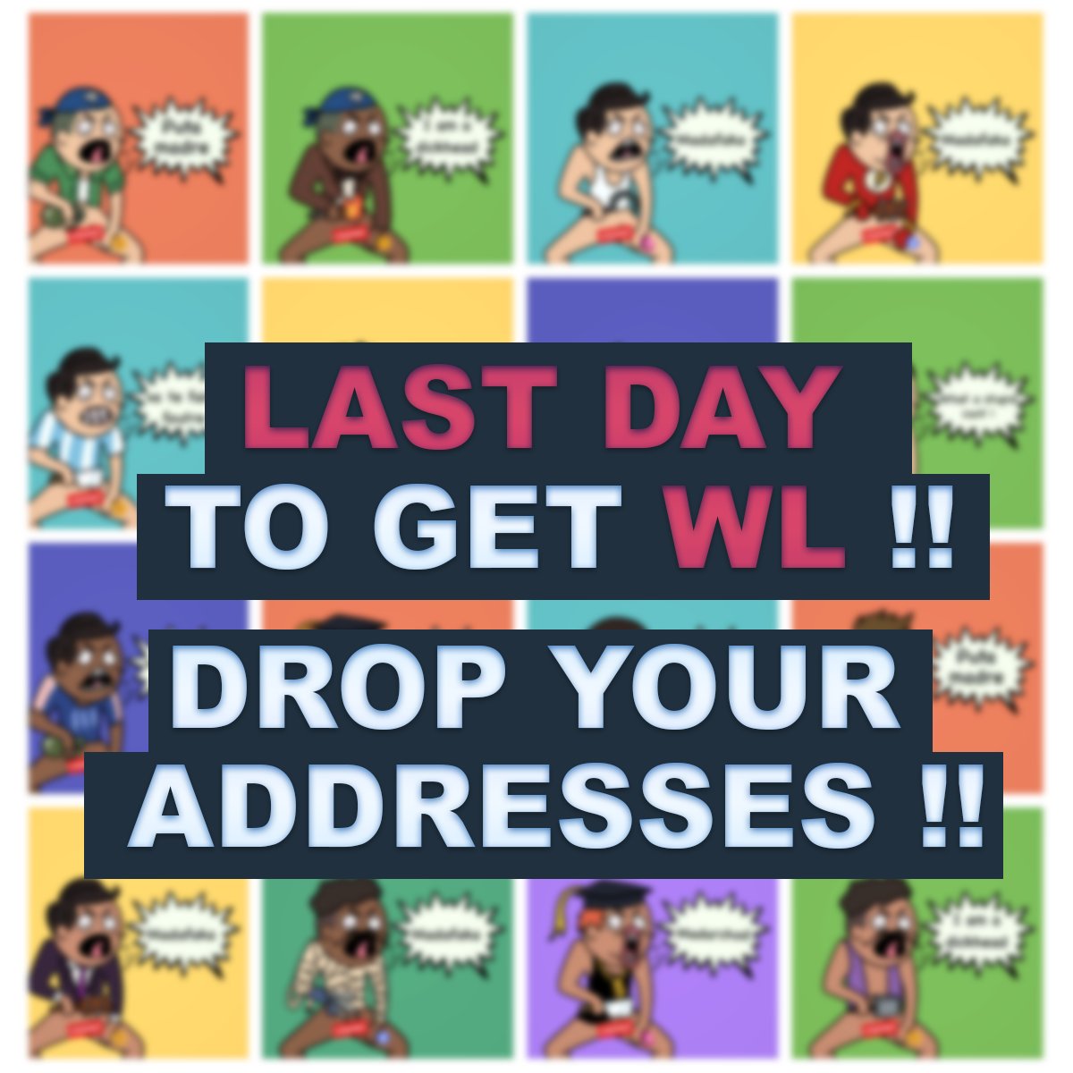 LAST CHANCE FOR #WHITELIST! 

LOSERS, #FREEMINT COMING SOON! 

LAUNCH DATE REVEAL IN 2 DAYS! 

Interact w/ post &amp; comment your address for WL. 

#EthereumNFT #FreeMint #NFTGiveaway #NFTCommunity #ETHGiveaway #DegenMint #NFTs #whitelist #Heatwave2022 #whitelistgiveaway #NFT #ETH