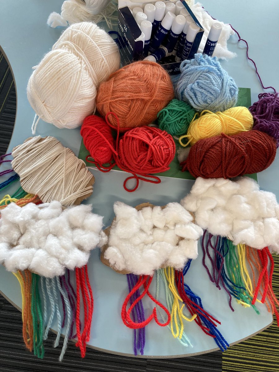 LibrariesNe's tweet photo. 🌈🌈Our Rainbow Transitions Craft is Underway at Craigmillar Library having read our passage of @NotAgainBen Me, My Dad and the End of the Rainbow we are now on to making our clouds! 🌈🌈 https://t.co/LW9CLiS5BF