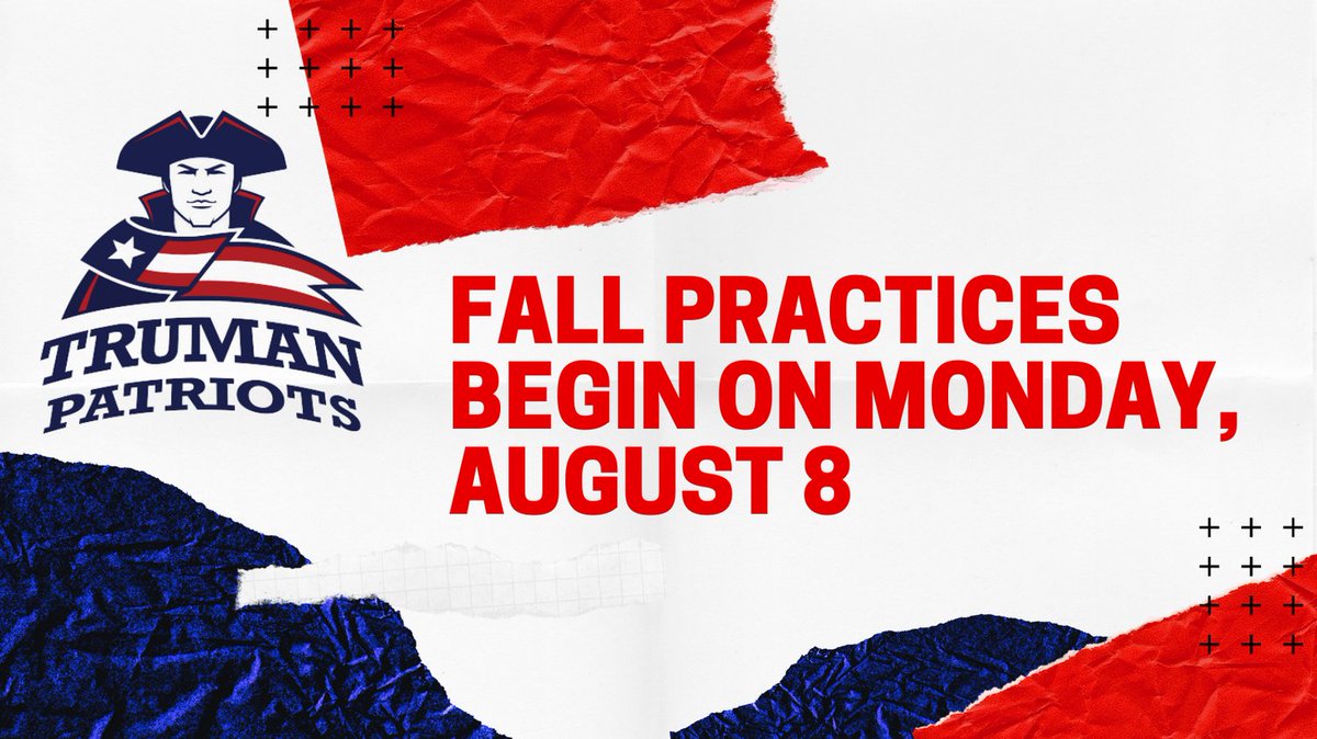 GoTrumanPats's tweet photo. Patriots don't forget that Fall practices begin on Monday, August 8th!  You must have a current physical and be cleared on Privit in order to practice or tryout.  We look forward to seeing you and Go Patriots! https://t.co/2eD3xNPUHT