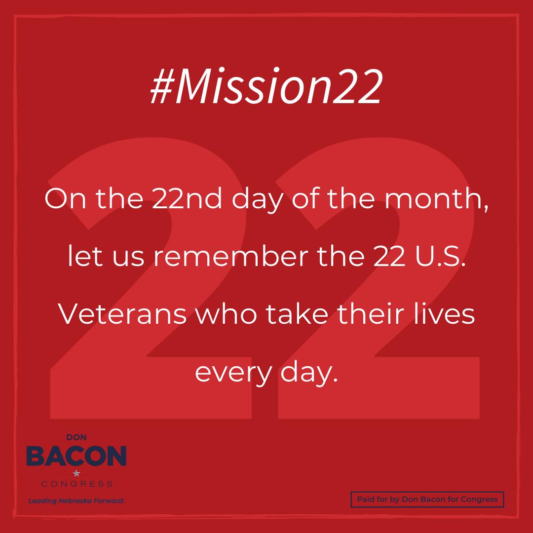 DonJBacon's tweet photo. Today, let’s all take a moment to honor veterans who have fallen victim to suicide. We’d also like to thank @Mission22 for all their hard work combating this pressing issue. Every life is precious, and if you find yourself struggling, you’re not alone. Contact 1-800-273-8255. https://t.co/j25YnQssZS