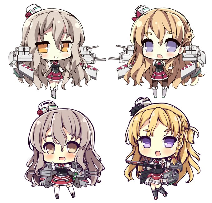 ザラ&amp;ポーラも上段(2016年)と下段(2019年)で中々の別物…🇮🇹 多分初期はリアル頭身絵と同じペン設定を使ってたけど、徐々にデフォルメ絵専用のペン設定を作ったのは大きかった気がする。 