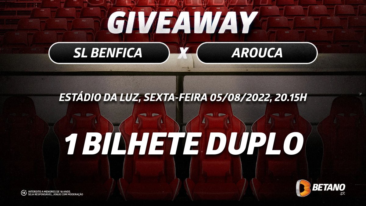 JOliveira10_'s tweet photo. GIVEAWAY!

1 BILHETE DUPLO PARA O BENFICA VS AROUCA!

Para participar:
- Seguir @Betano_PT 
- Seguir @JOliveira10_ 
- Like, RT e identificar 2 amigos.

Vencedor anunciado amanhã às 23:00.

Boa sorte 🍀👍🏽 https://t.co/RzKNAfQcSz