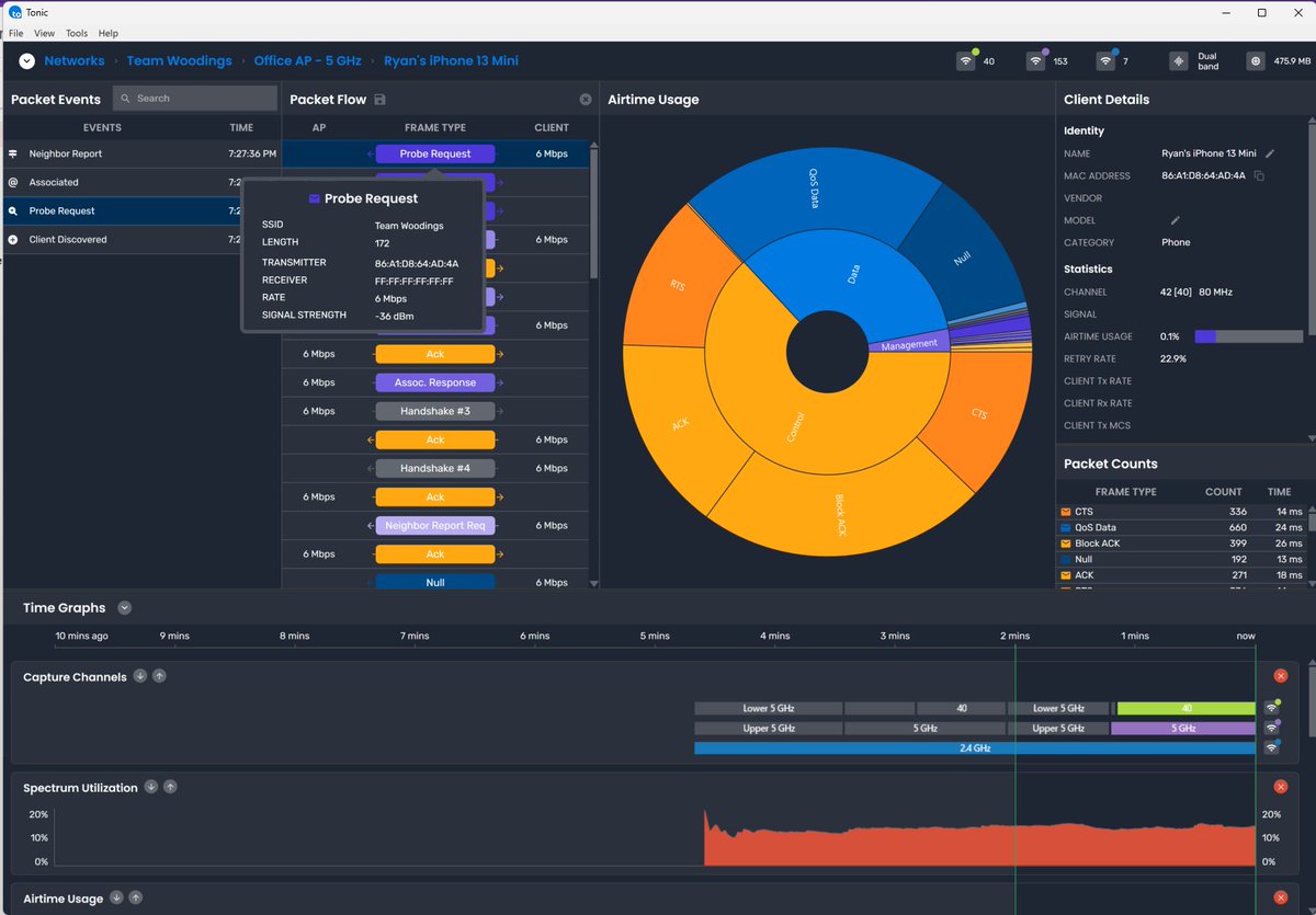 metageek's tweet photo. Tonic 1.2 is here! Take advantage of new features like Client Following, the Capture Channel graph, and many more feature updates. See the whole changelog here: https://t.co/Bhgyd9VT8S #networkmanagement #networkresiliency #wirelessnetwork https://t.co/iQTnTHfAQQ