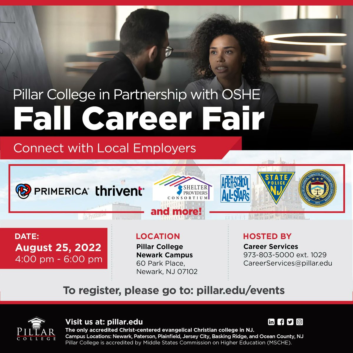 PillarCollege's tweet photo. Thinking of a new career? Meet with local employers at Pillar College's Fall Career Fair on August 25 from 4:00pm - 6:00pm in-person at the Newark Campus!
For list of employers and to Register visit https://t.co/wMFn4cczJz
.
.
.
#FallCareerFair #CareerFair #Career #NewJob https://t.co/bVTkwvO5Jg