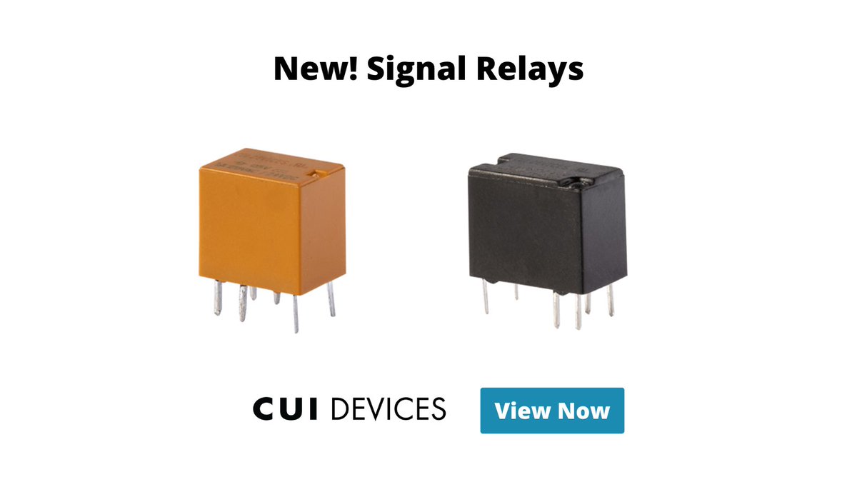 sameskydevices's tweet photo. New! CUI Devices' Signal Relays are ideal for applications in need of low-level current switching with max switching currents of 2 or 3 A! View more: https://t.co/bKo0RXfETo
#CUIDevices #Relays #SignalRelays #Components #ComponentManufacturer #Engineering #DesignEngineer https://t.co/zDyJPWlfJo