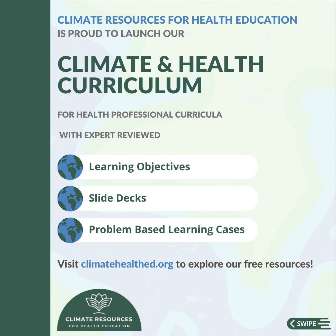 NEW: Climate Resources for Health Education (CRHE) launches This initiative aims to provide free, accessible, evidence-based resources to accelerate the incorporation of climate change and planetary health into educational curricula ➡️ climatehealthed.org