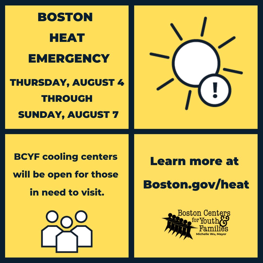 BCYFcenters's tweet photo. It will be hot out tomorrow through the weekend. Stop by one of our Cooling Centers if you need a break. https://t.co/gnarWQfoV7