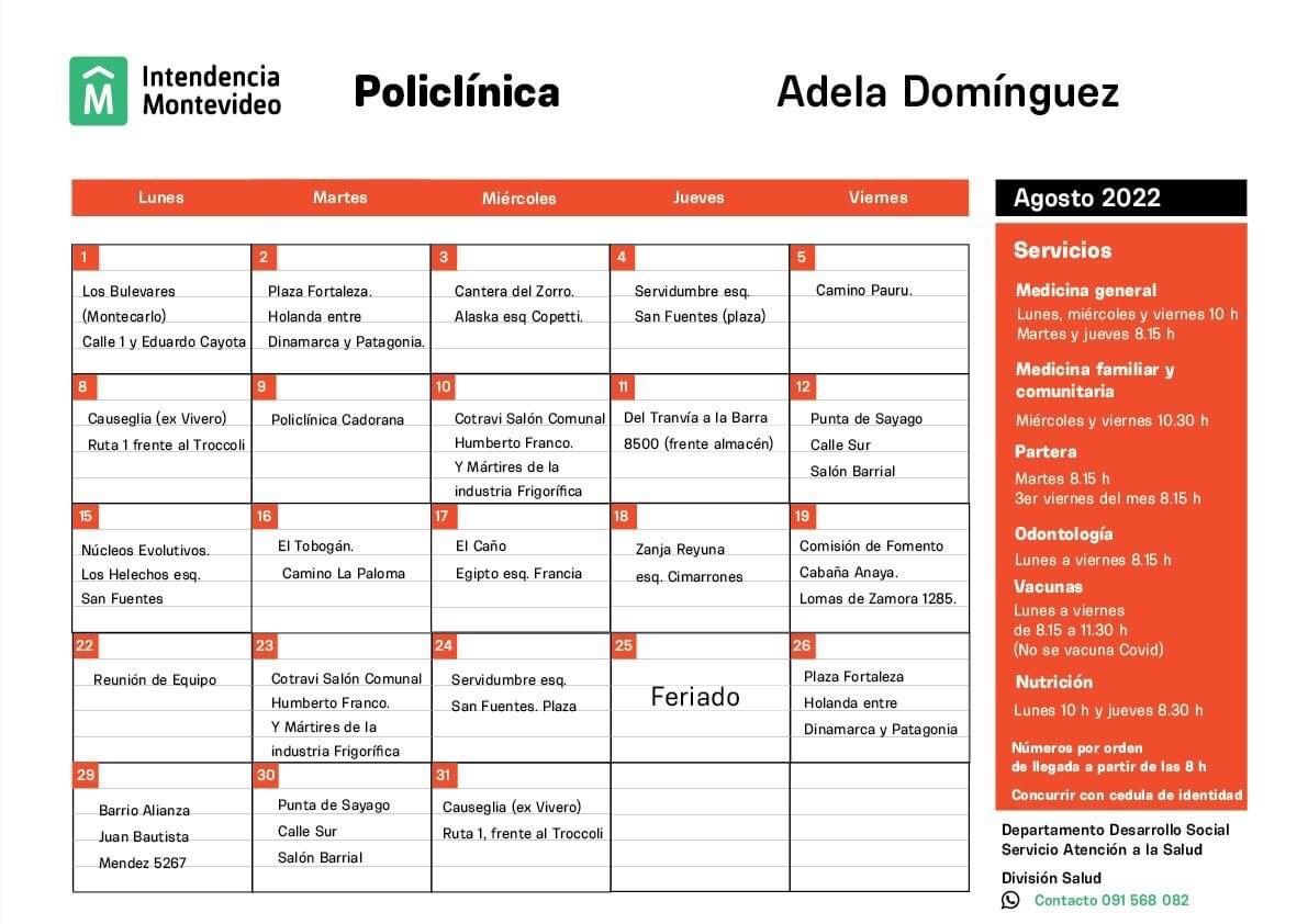 Les compartimos el cronograma del Policlínico Movil A “Adela Domínguez” correspondiente al mes de AGOSTO 🚑 👇🏻
<a href="/Comunal17/">Comunal Diecisiete</a> <a href="/Comunal18/">Comunal Dieciocho</a>