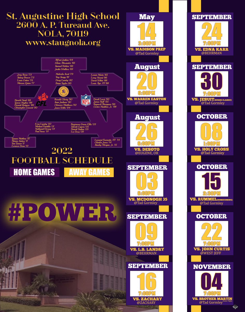 StAugnola's tweet photo. The 2022 Varsity Football Season is among us. We are looking forward to seeing the Purple Pride.

#POWER https://t.co/BcItxbN6mN