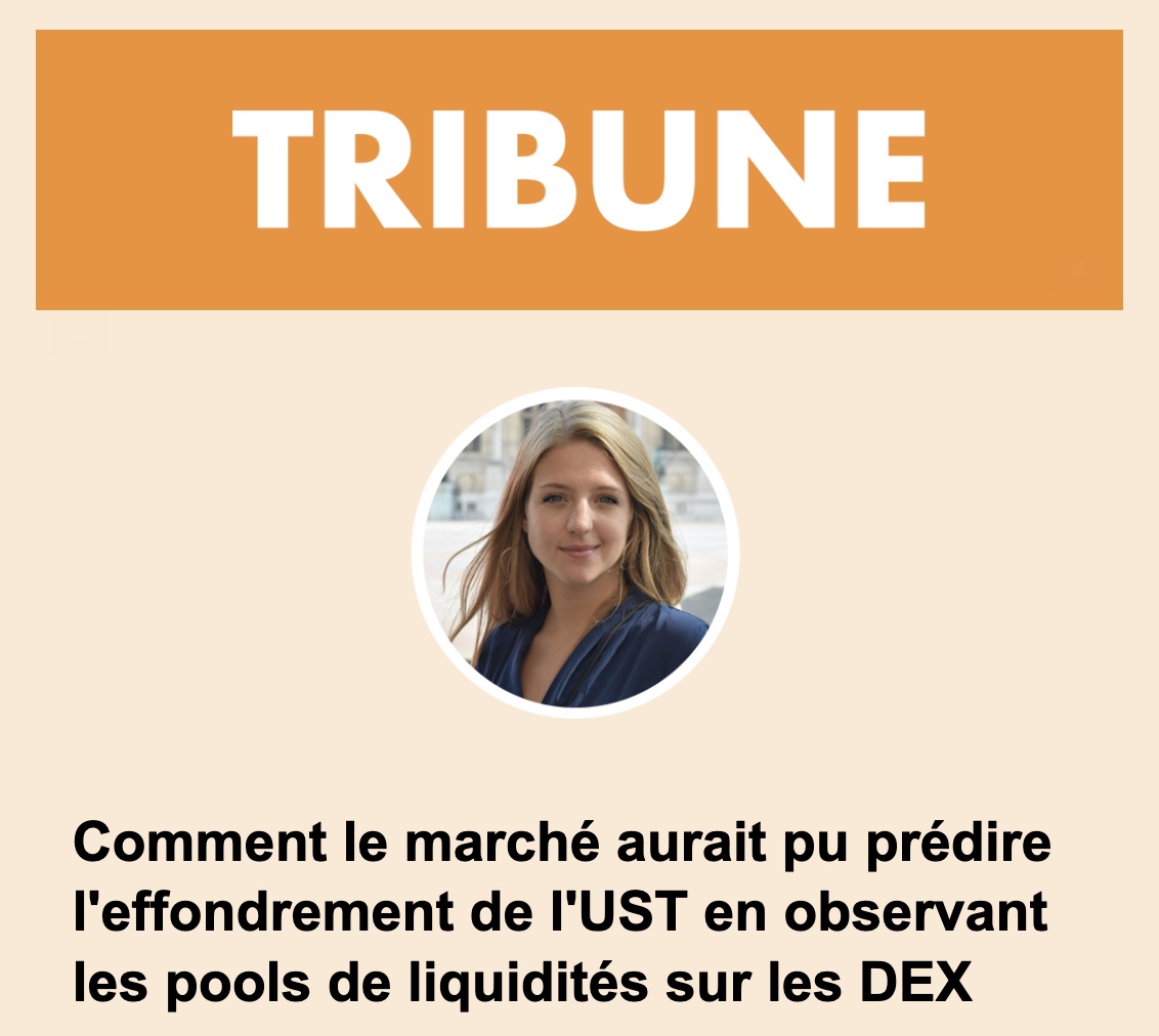 0xAnastasiaMel's tweet photo. Découvrez dans la dernière newsletter de @21Millions_ , ma tribune sur comment le marché aurait pu prédire l'effondrement de l'UST en observant les pools de liquidités sur les DEX ! Merci @SoubranneQ pour cette opportunité 🚀 https://t.co/ItpP3tpTp6
