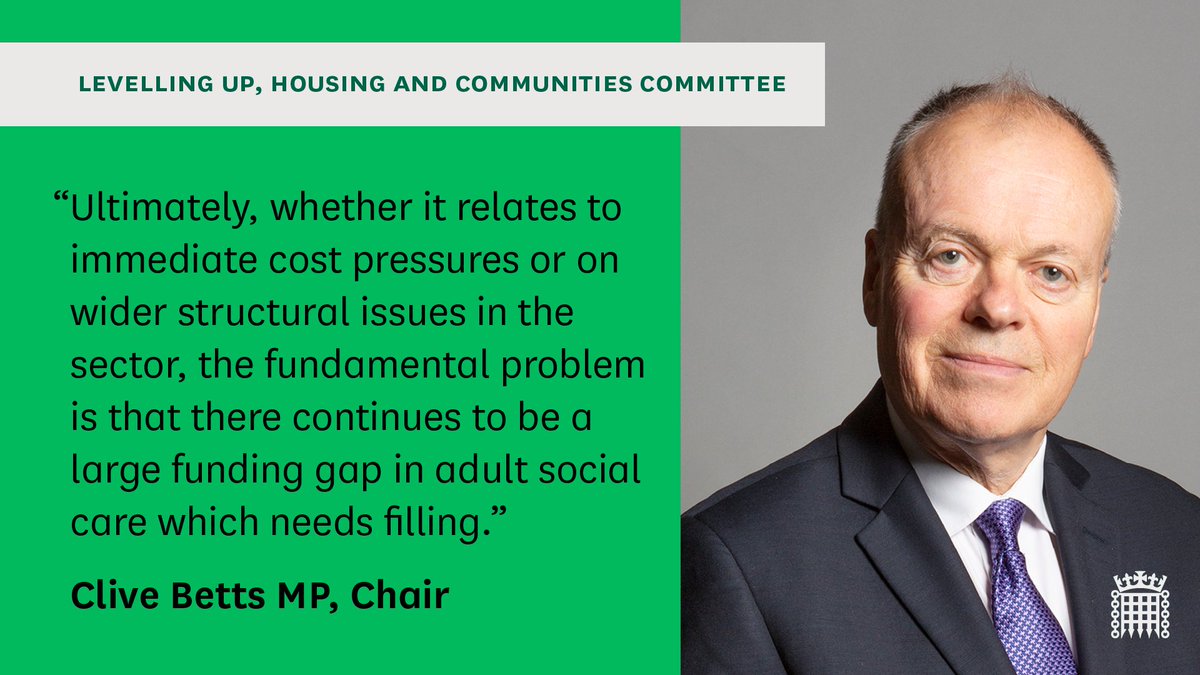 Read our brand new report into the long-term funding of Adult Social Care📖

Many thanks to all those who contributed to our inquiry over the months.

Read our recommendations: committees.parliament.uk/committee/17/l… 

Read our full report: publications.parliament.uk/pa/cm5803/cmse…

#AdultSocialCare