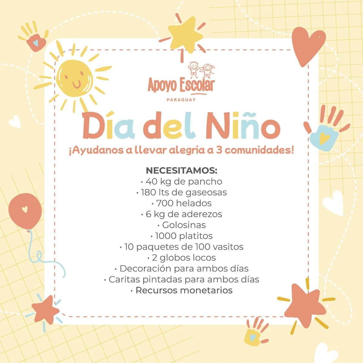 TVNFPUNA's tweet photo. CAMPAÑA DÍA DEL NIÑO 🧸🎁
Tu Voz Nuestra Fuerza junto con Apoyo Escolar PY te invita a ser parte de esta colecta solidaria por el Día del Niño donde todo lo recaudado estaremos acercando a 3 comunidades! ✨
¡Sumate y ayúdanos a dibujar sonrisas este Día del Niño! 💝
#Tvnf https://t.co/kieXgF2bv8