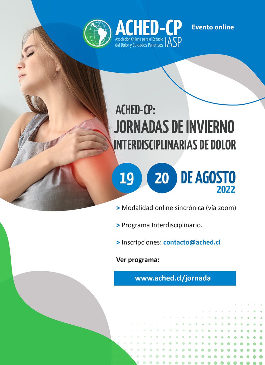 AchedCp's tweet photo. 📌 [ACTIVIDADES ACHED-CP AGOSTO] 🤓

✅ 19 y 20 de agosto: “Jornadas de Invierno Interdisciplinarias de Dolor”
👉🏽 Inscripciones link:
https://t.co/jckPEmFqdT 😉

✅ 30 de agosto: “Reunión Científica Mensual” 
👉🏽 Para inscripciones enviar correo electrónico a contacto@ached.cl 📩 https://t.co/FI0HXhuUNy