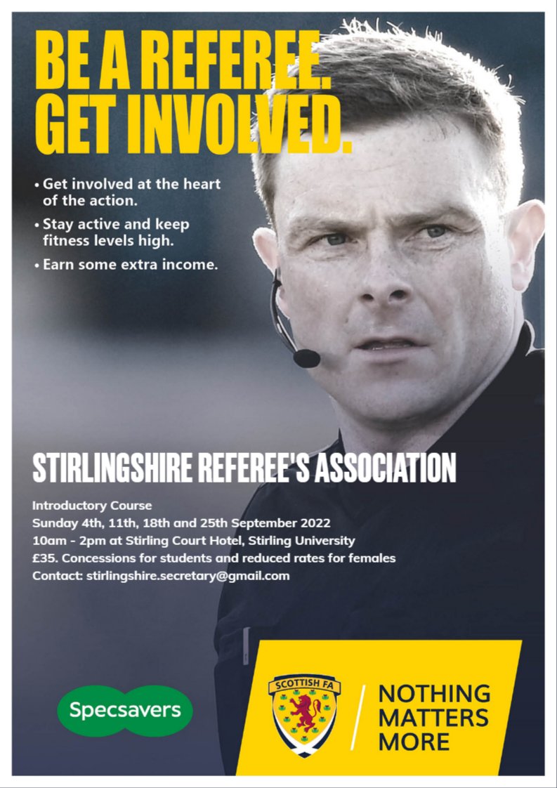 StirlingshireRA's tweet image. Our latest course to become a referee is starting soon. All details are in the image.

Contact us for any more info.

Please RT to help promote. Remember - no ref, no game!