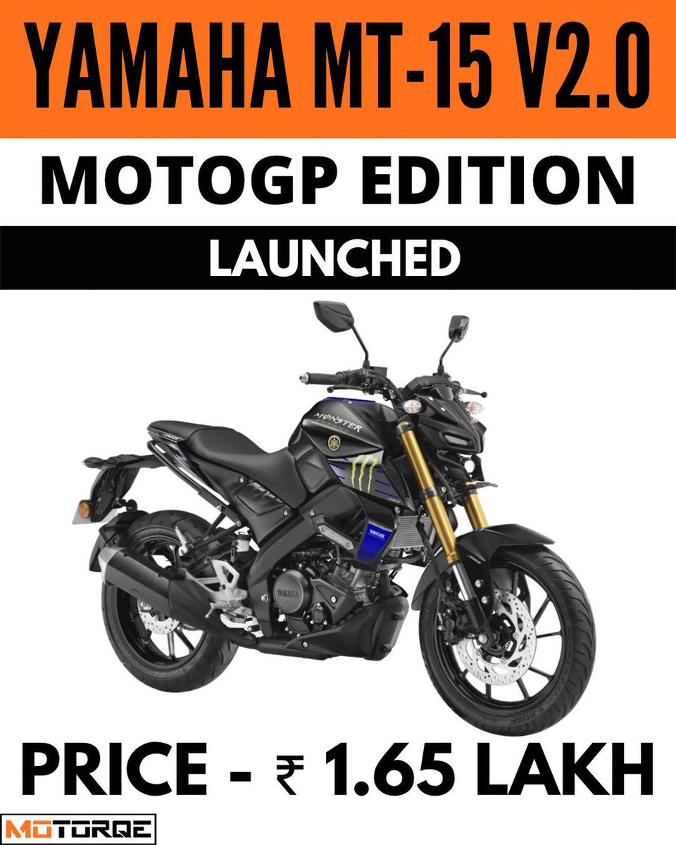 motorqe's tweet photo. Almost all @India_Yamaha models now come with a @MonsterEnergy @MotoGP livery:

🔷 R15M: Rs 1.91 lakh
🔷 MT 15 V2.0: Rs 1.65 lakh
🔷 RayZR 125 Fi Hybrid: Rs 87,330
🔷 Aerox 155: TBA
(ex-showroom prices)

#MotoGP #F1 #MonsterHunter #valentinorossi #YAMAHA #r15 #R1 https://t.co/9OC0TlKxWs