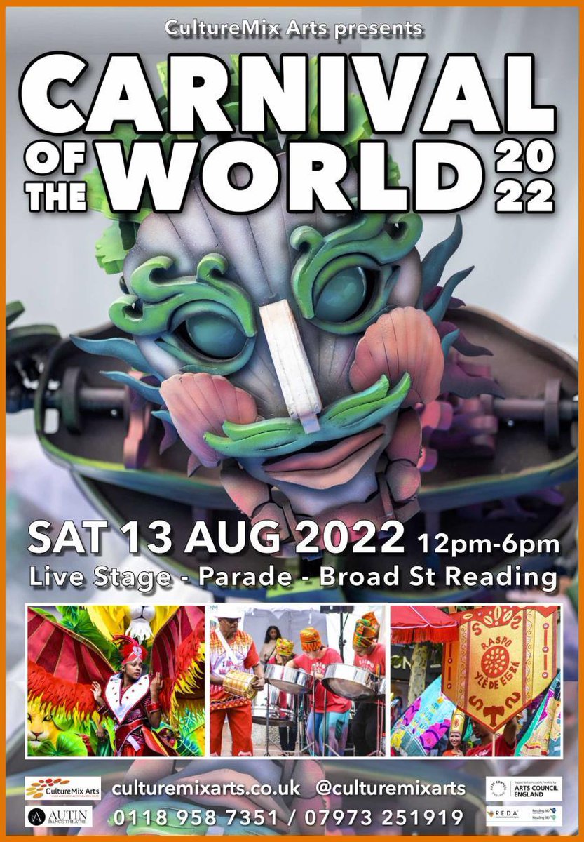RDGWhatsOn's tweet photo. This Saturday, Broad Street will be transformed as @CultureMixArts present their Carnival Of The World!

From @RASPOUK on the live stage to the Broad Street Parade featuring carnival costumes, dancers and percussionists, it's an unmissable fun day!

https://t.co/R5jDH2rcEw https://t.co/MNyRphL7mu
