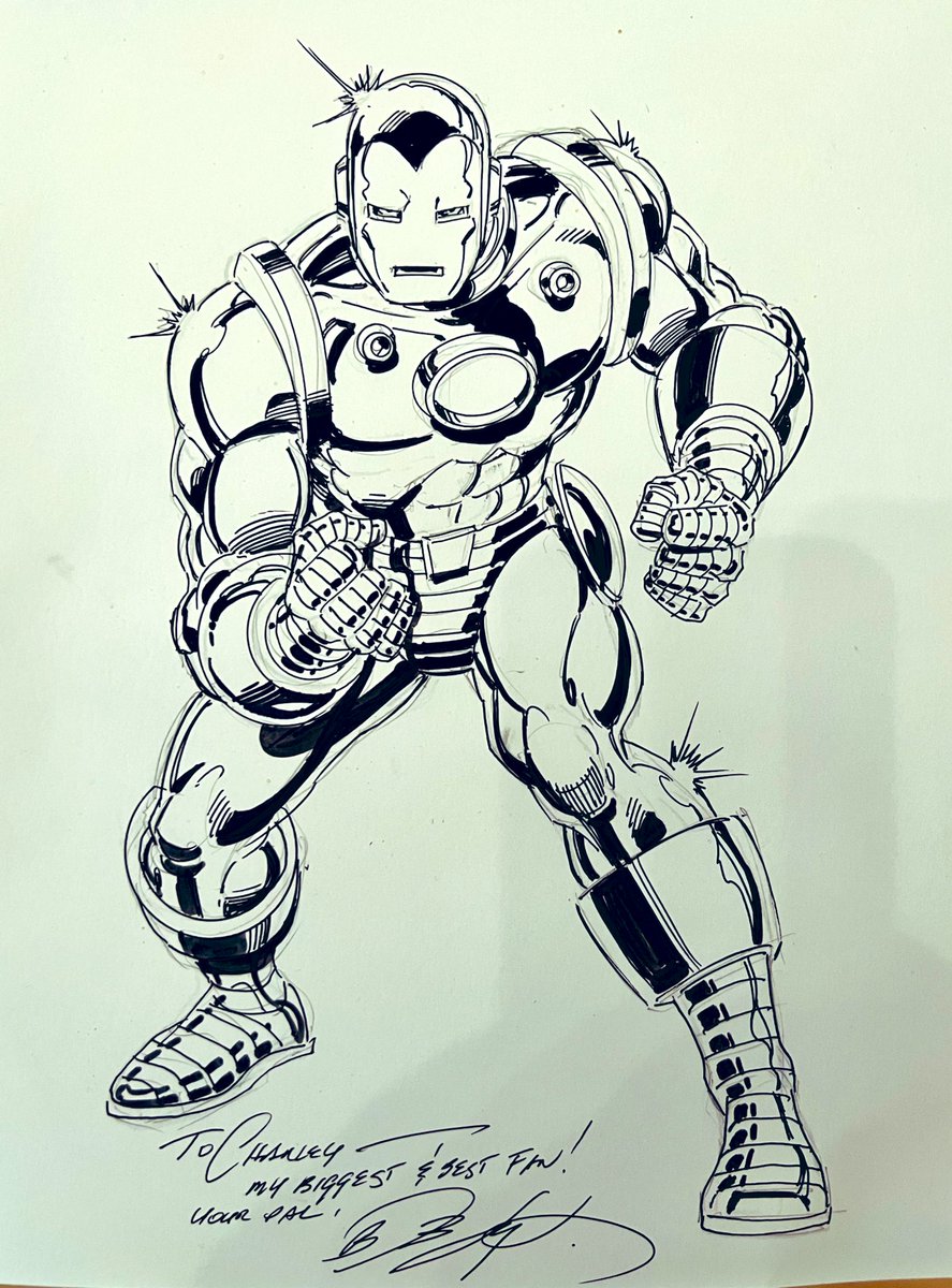 CharleyBelcher's tweet photo. Together again for the very first time! Definitely a thrill to hang with @Bob_Layton this morning. He was nice enough to sign my copy of Demon in a Bottle, and even drew an Iron Man for me. #fanboy #shellhead #grateful #GoodDayTB https://t.co/w194MUN5of
