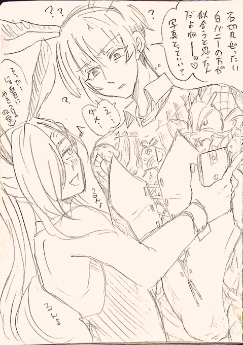 石かりにもバニー着せてぇ!!!!!ってなったのでヤ丸とDK江くんに着てもらった(あれよあれよと着せられて混乱するヤ丸) 