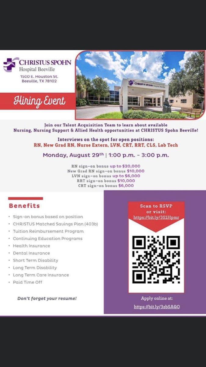 #CorpusChristiTX &amp; #SanAntonio #Nurses #healthcareprofessionals looking for a great place to work??? Check out <a href="/CHRISTUSHealth/">CHRISTUS Health</a> Beeville! Great place to work with a dynamic CEO!