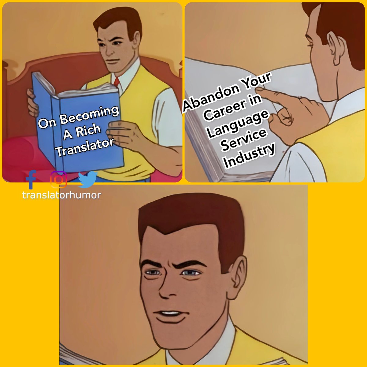 translatorhumor's tweet photo. Just quit. ✅
#translatorhumormemes #translator #interpreter #translation #interpreting #translations #translatorsofinstagram #interpreterhumormemes #translationservices #conferenceinterpreting #freelanceinterpreter #freelancetranslator #freelancetranslators #englishtranslator https://t.co/o97TJ78tTN