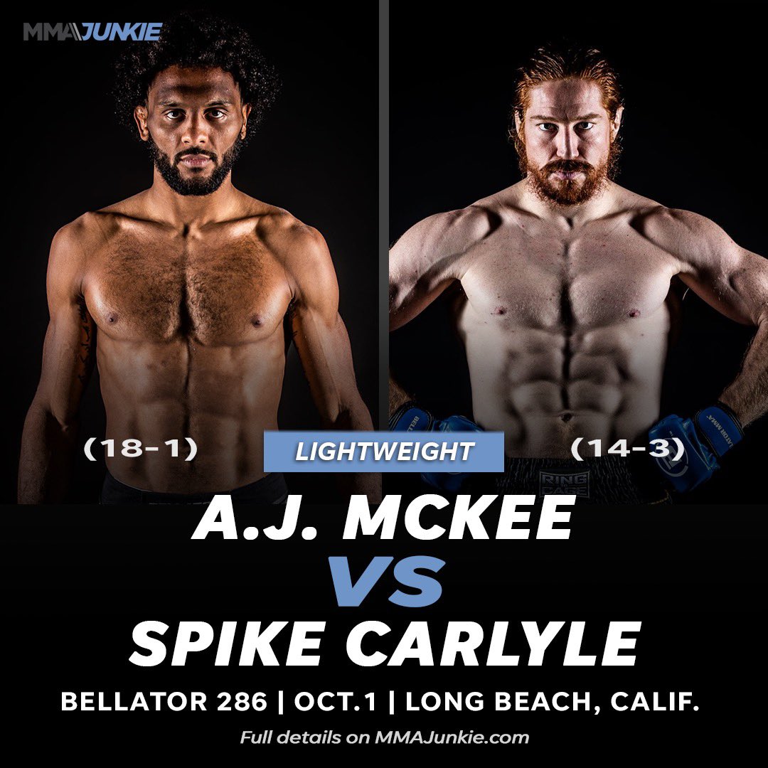 MMAJunkie's tweet photo. Patricio Freire and A.J. McKee will throw down Oct. 1 - but not against one another. 👀 

#Bellator286 | https://t.co/WyPjbeDCeM https://t.co/Rhd1Kp74xb