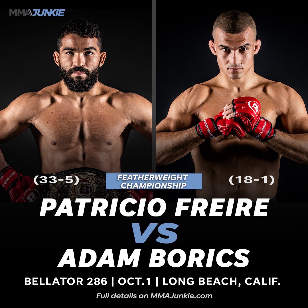 MMAJunkie's tweet photo. Patricio Freire and A.J. McKee will throw down Oct. 1 - but not against one another. 👀 

#Bellator286 | https://t.co/WyPjbeDCeM https://t.co/Rhd1Kp74xb