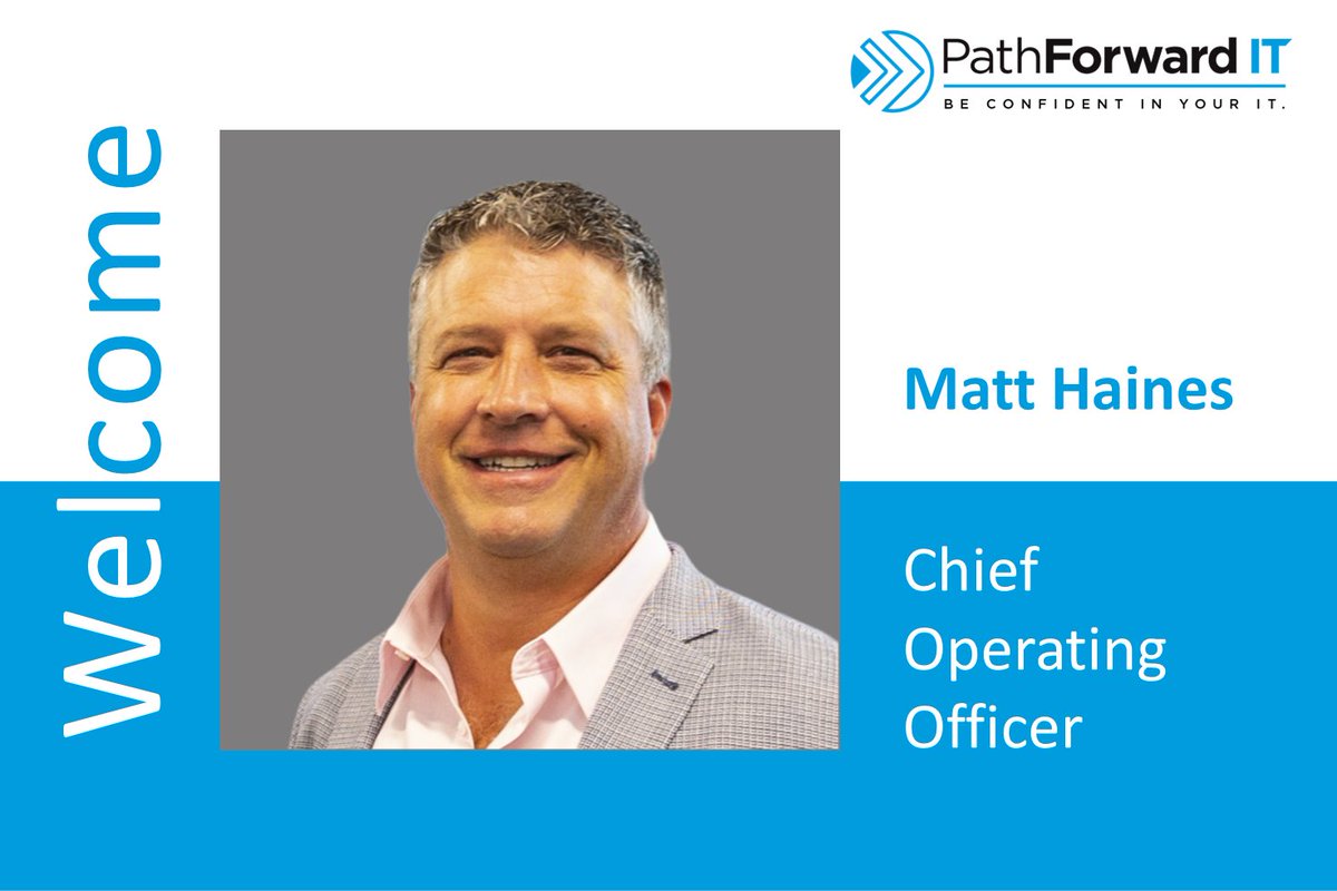 PathForwardIT's tweet photo. We are thrilled to welcome Matt Haines as our new COO! Matt comes to us with over 15 years of experience and knowledge in technical operations which will be instrumental in our continued growth as an organization. Welcome to the team, Matt, we are happy you're here!

#msp https://t.co/sUiE2Xfyot