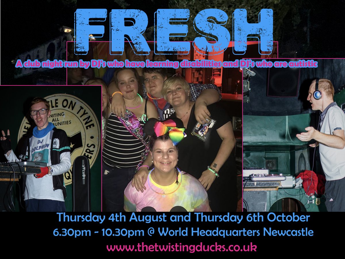 TwistingDucks's tweet photo. Fresh #ClubNight Thursday 4th August!
Ran by DJ's with #learningdisabilities & #autistic #DJ's since 1998
Come and join us for an exciting night 6:30-10:30 #WorldHeadquarters #Newcastle £5 (carers get in free)
For more info goto https://t.co/mZuJDX85dr 🎧
@welovewhq https://t.co/ZYKARdFFfL