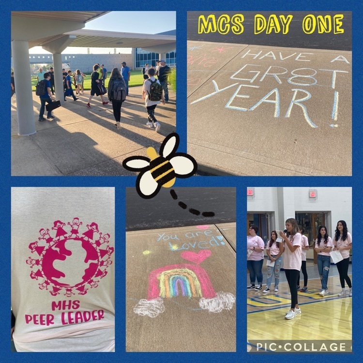 MitchellHS's tweet photo. MCS had a fantastic day #1! 📚Thank you to the men in our community for giving our elementary and secondary students a warm welcome this morning! The Burris-Hatfield PTO had amazing chalk art messages as well! 💙💛We are off to a great start! #SailingForward ⛵️#GoJackets 🐝 https://t.co/ulEfCuvlEF