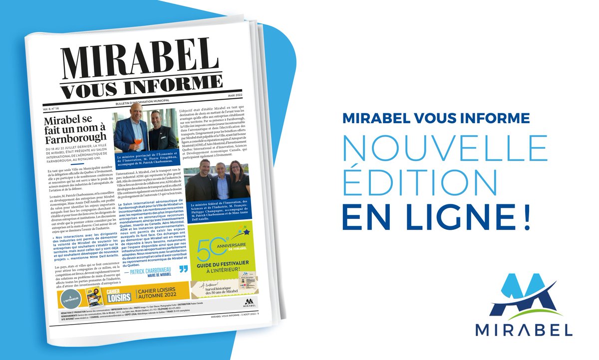Consultez la dernière édition du #MirabelVousInforme, et découvrez le cahier loisirs automne 2022. 📰🧘‍♀️🤸⛹️‍♂️

Consultez le bulletin municipal ➡ bit.ly/3zTkbI4
Consultez le cahier loisirs ➡ bit.ly/3BDXGIj