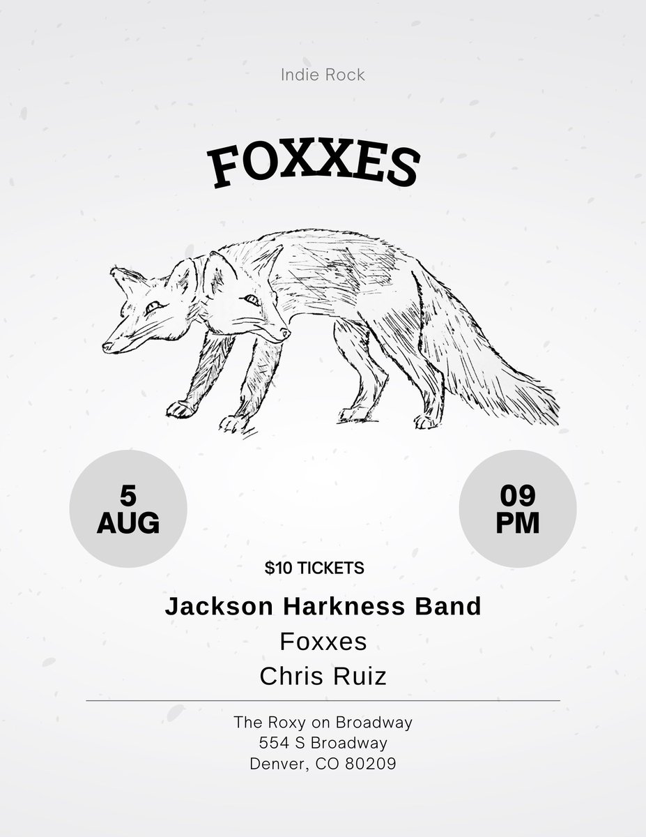This Friday, 8/5/2022 - Foxxes supporting the Jackson Harkness Band at The Roxy on Broadway! (@TheRoxyDenver) $10 / Ticket. Got some 'new' tunes in the mix, so join us! @Indie1023 @westwordmusic