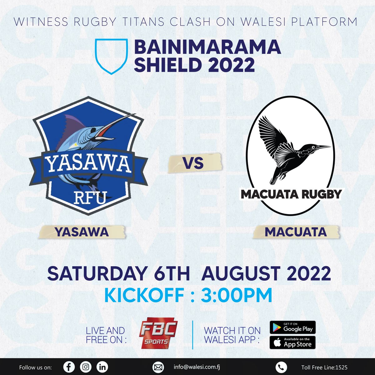 WalesiF's tweet photo. This Saturday, watch the Bainamarama Shield match LIVE on our #Walesi Platform as Yasawa and Macuata square off

#WalesiFiji #FreeChannels #Fiji #DigitalTV https://t.co/XOttuJGPSF