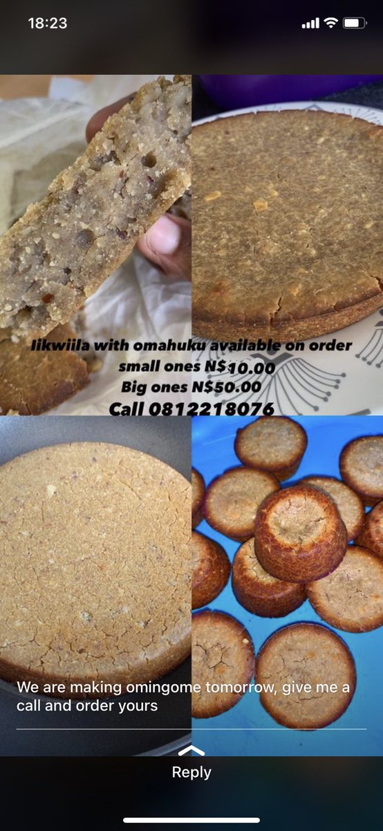 My wife sell omingome (iikwiila) made with omahuku small one N$10-00 and big one is N$50-00 (available in whk and okahandja) please help retweet and support us🙏🙌🏾to put on your order +264812218076