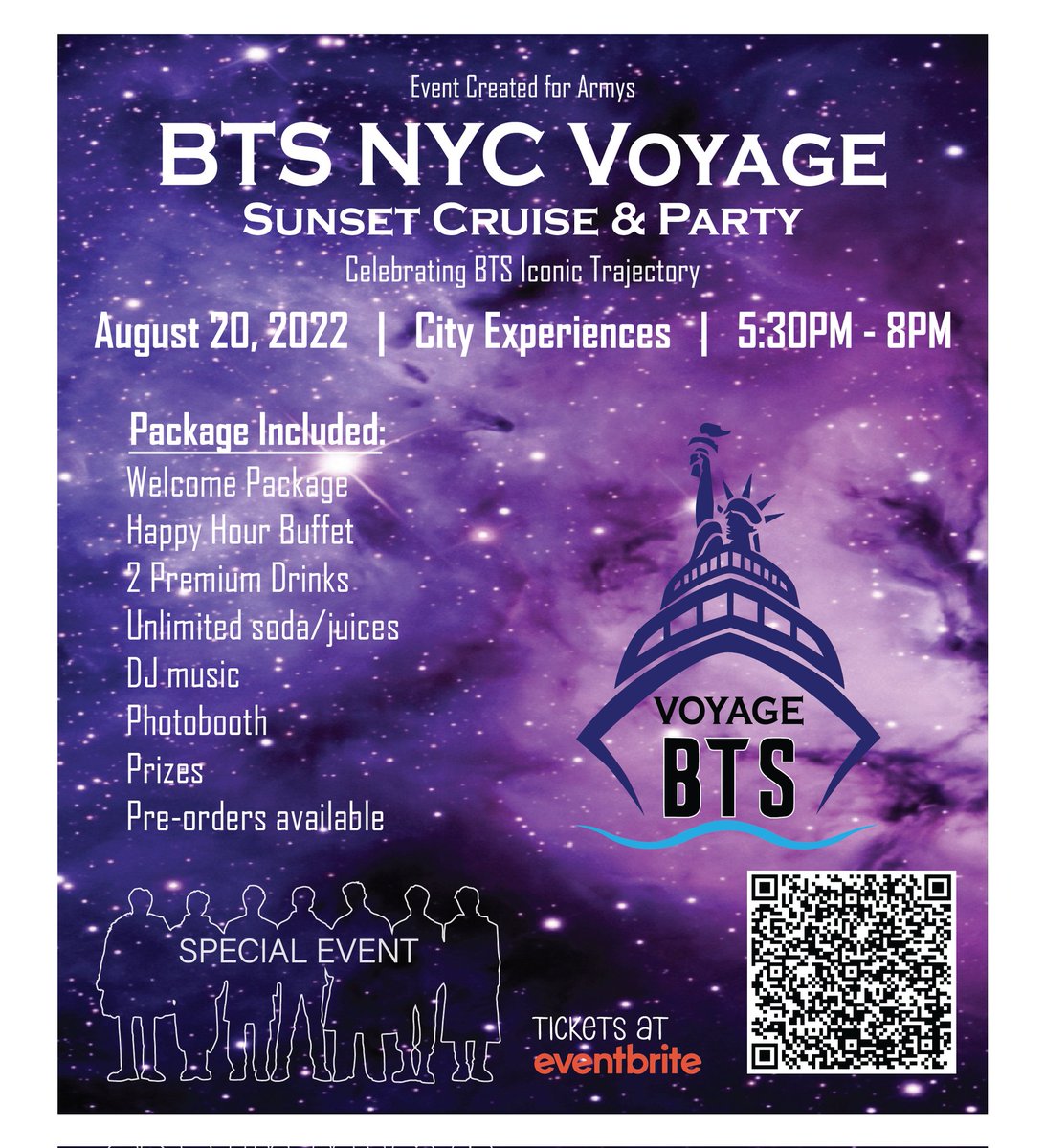 dibrag12's tweet photo. Statue of Liberty holds a torch & tablet
#BTSARMY holds a #armybomb & #welcomepackage
BTS NYC VOYAGE SUNSET CRUISE & PARTY - AUGUST 20TH - PIER 15
Tickets available @eventbrite
#ARMYSelcaDay #BTS #BTSKpop #kpop #NewYorkCity #TOSHI_NYC #BTSProof #YetToCome #HOBIPALOOZA https://t.co/NxUoivnUCI