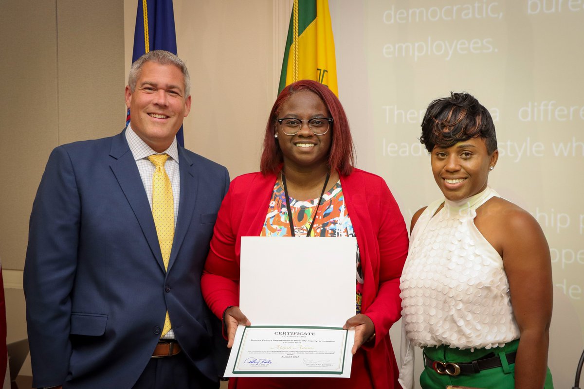 CountyExecBello's tweet photo. Training and empowering more diverse leaders in our county is one of the many reasons I created our  Diversity, Equity, and Inclusion Department (@DDEIMonroe). It was an honor to recognize the first graduates of Monroe County’s Emerging Diverse Leaders Development Program. https://t.co/eqUQGwZH0c
