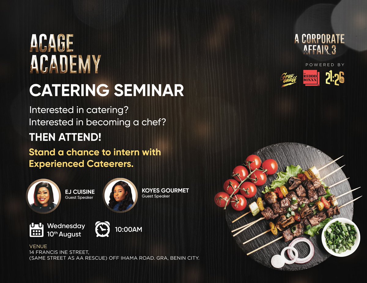 MrBiggSplash's tweet image. Click to Register for Catering Seminar

docs.google.com/forms/d/e/1FAI…

        A CORPORATE AFFAIR 3
               ( Nov 19, 2022)