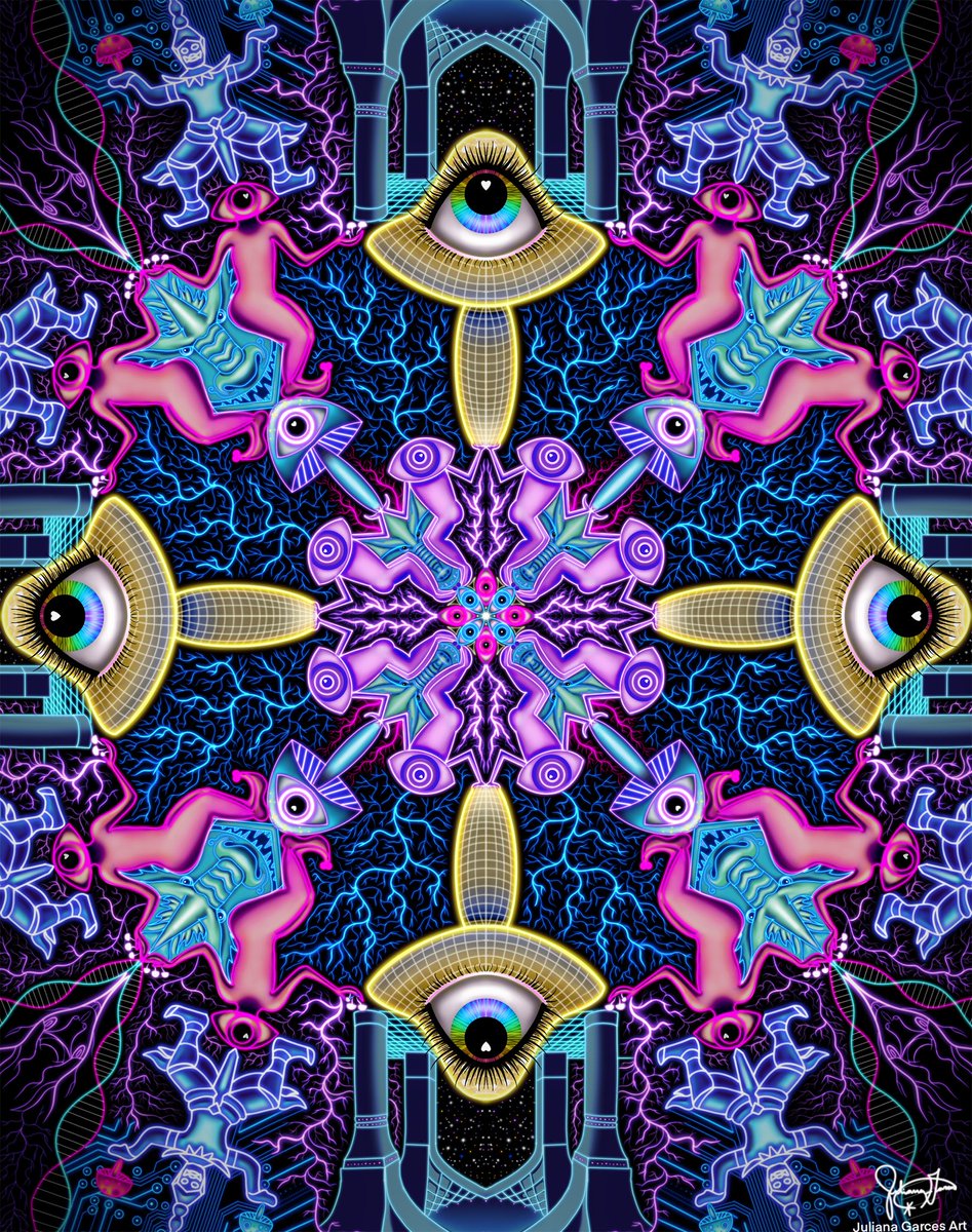 “Golden Teachers” artwork. 🍄💜 #trippy #mushrooms #visionaryart julianagarcesart.com/product/golden…