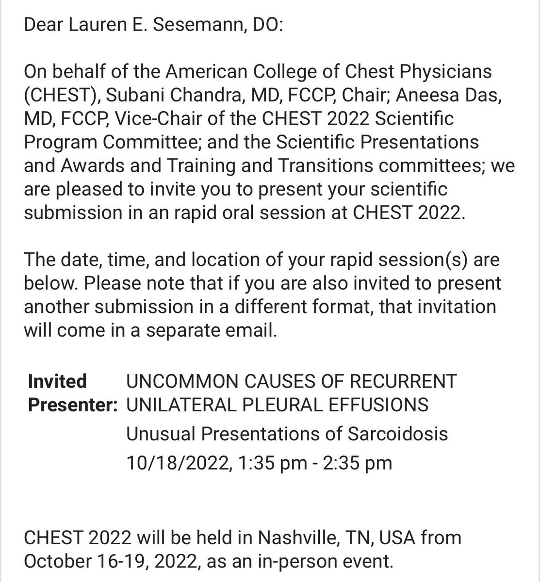 dr_sesemann's tweet photo. Nashville here I come!! #CHEST2022 #pulmonology #research https://t.co/Zowa6A1P82