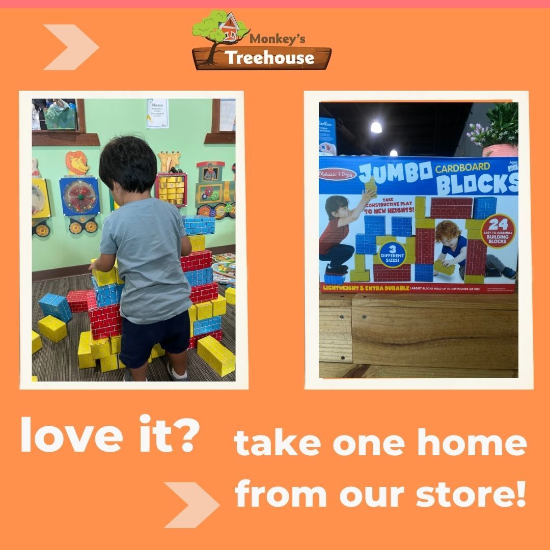 MnkeysTreehouse's tweet photo. We are so excited to offer a selection of toys that your littles enjoy in The Treehouse. Recently we've added these awesome bricks in our baby area &amp; they have been a huge hit. You can now purchase them in our checkout area before heading out. https://t.co/6JOjSj0P7y