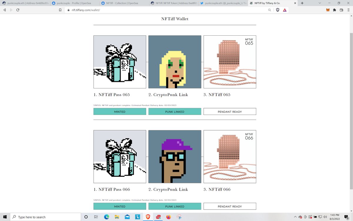 _punkcouple_'s tweet image. 💙💙Thank you @TiffanyAndCo, @alexarnault, and @dt_chain - Deepak you helped me so so so so so much here (ABOVE AND BEYOND!) and I'm eternally grateful - #NFTiff numbers 65 and 66 will be with 4235 and 1896 forever 💙💙