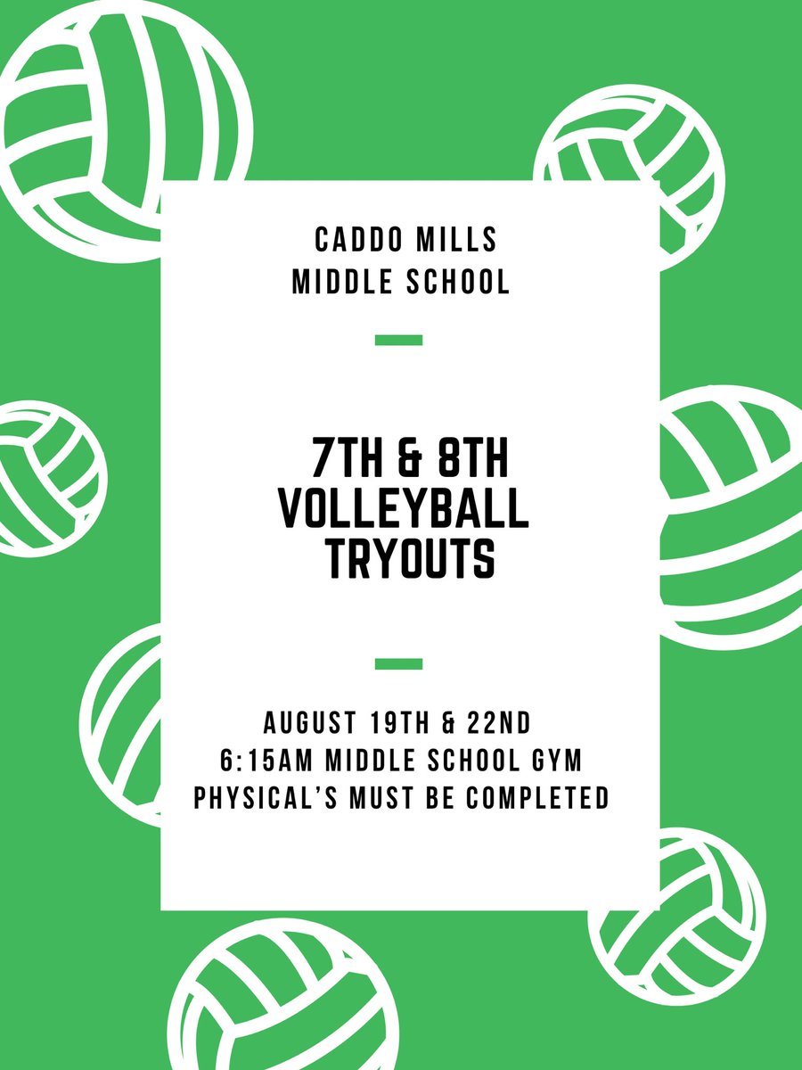 We hope to see you bright and early on the 19th for our first day of Volleyball tryouts.