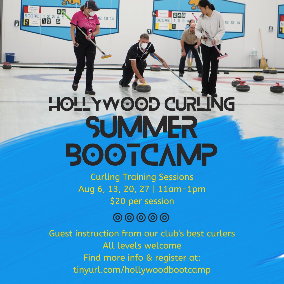 Join us this month at one or more of our summer training sessions where you’ll gain skills, learn helpful drills, and further develop your game ahead of the next curling season! All experience levels welcome. Register today at: tinyurl.com/hollywoodbootc…