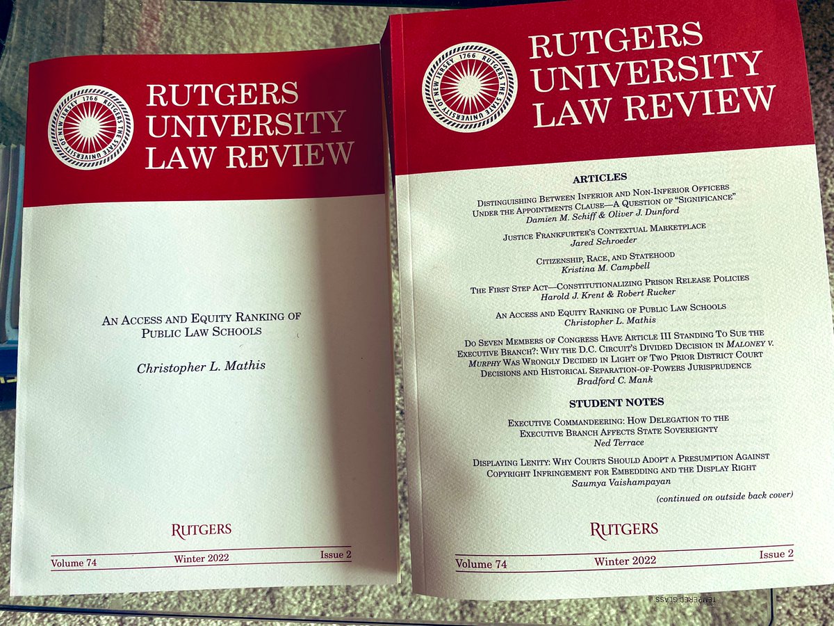 Just got my physical copies of An Access and Equity Ranking of Public Law Schools from <a href="/RutgersLRev/">Rutgers Law Review</a>! 

Also really cool to be in conversation with other amazing legal scholar <a href="/DamienSchiff/">Damien Schiff</a>, <a href="/ojdunford/">Oliver Dunford</a>, <a href="/Clipper56/">Jared Schroeder</a>, Kristina Campbell and  <a href="/hkrent/">harold j krent</a> !