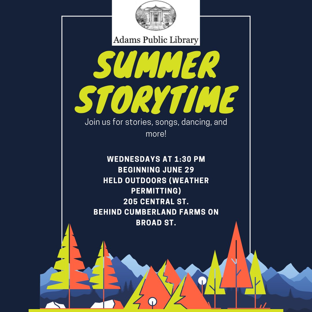 CentralFallsLib's tweet photo. Join us for #SummerStorytime! We will be hosting #storytime in the front yard of the library (weather permitting) at 1:30pm every Wednesday. Registration isn't required. #RISummerReading #StorytimeForKids #ReadBeyondTheBeatenPath #SummerReading #CentralFalls #CentralFallsRI #CF https://t.co/XOEN89JpkG