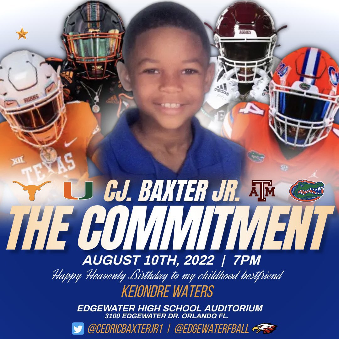 italksports_247's tweet image. @CedricBaxterJr1 of Edgewater High School will announce his commitment on August 10th @ 7pm. You won’t want to miss it! #CJBaxter #C4 #EdgewaterHighSchool @EdgewaterFB
