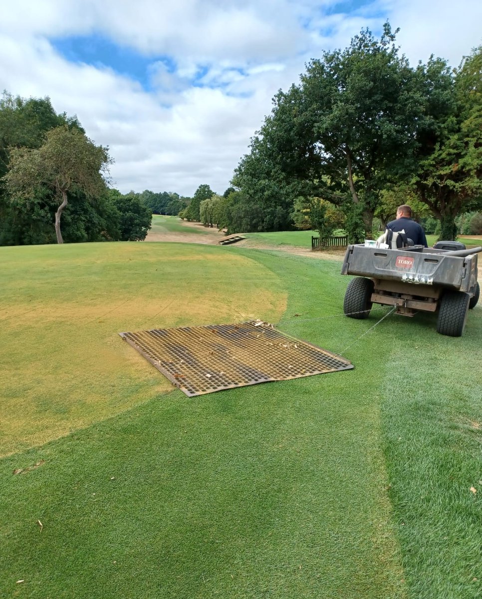 Day 3 ✅️ A very long (&amp; hot!) day for the team - thank you for all your efforts. The greens received a heavy sand dressing. 25 tonnes on our hectare of greens. All worked in with a drag mat. Afternoon rolls for tomorrow &amp; Friday along w/ an extensive feed &amp; that’s us done 🥳