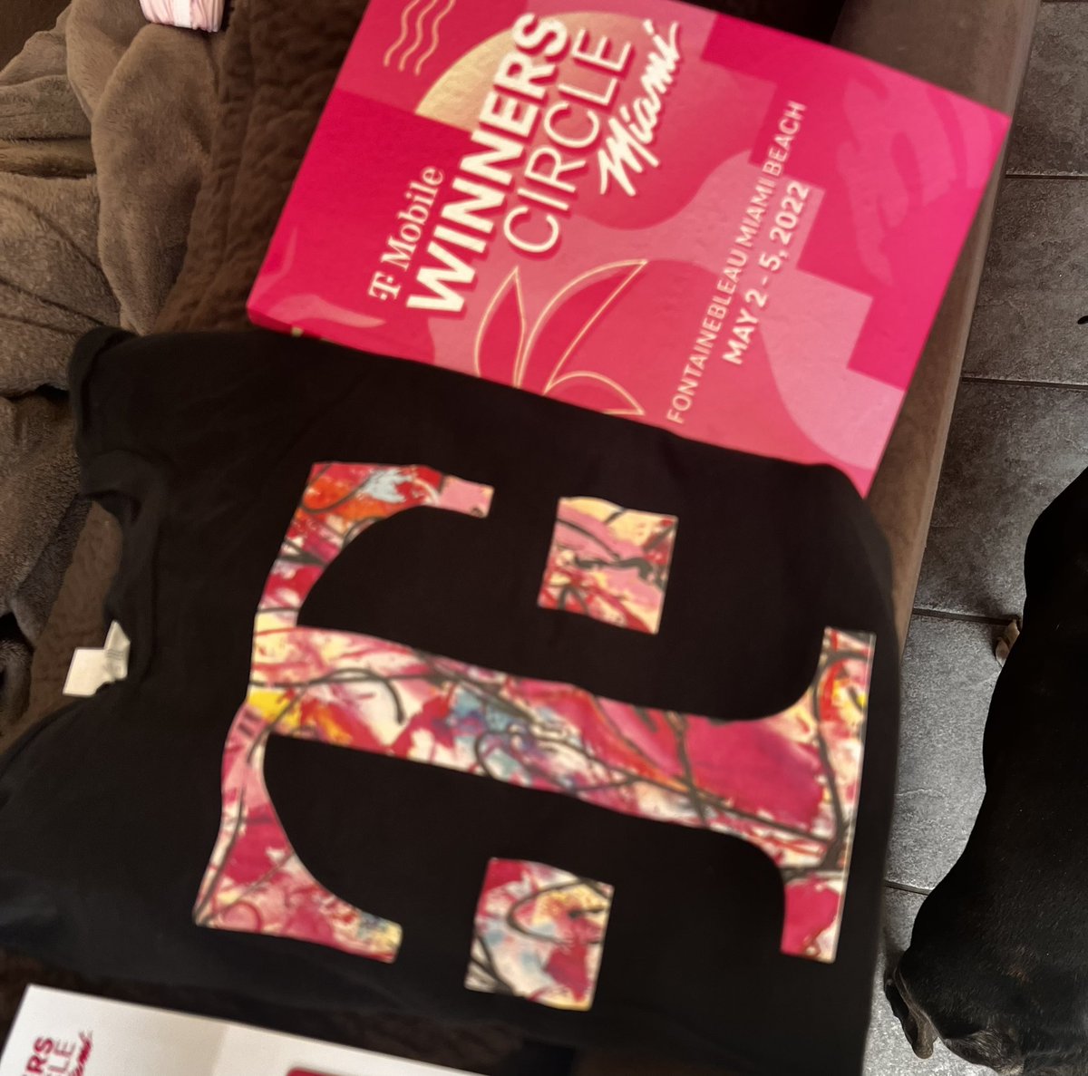 Thank you <a href="/TMobile/">T-Mobile</a> for the unexpected gift! A book with pictures from our trip in Miami and a dope T-shirt! <a href="/MikeSievert/">Mike Sievert</a> <a href="/JonFreier/">Jon Freier</a> <a href="/SteveGerevas/">Steve Gerevas</a> <a href="/JamesLeeWW/">James Lee</a> <a href="/gracewang22/">grace wang</a>